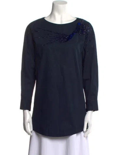 Pre-owned Dries Van Noten Bateau Neckline Three-quarter Sleeve Tunic In Blue