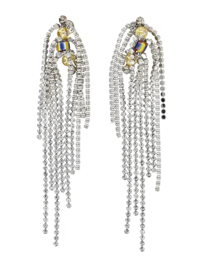 Dries Van Noten Bead And Crystal-embellished Clip-on Earrings In Silver