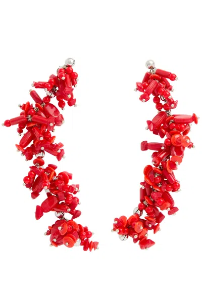 Dries Van Noten Beaded Drop Earrings In Red