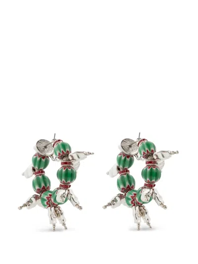 Dries Van Noten Sculptural Hoop Earrings Beaded Design In Green