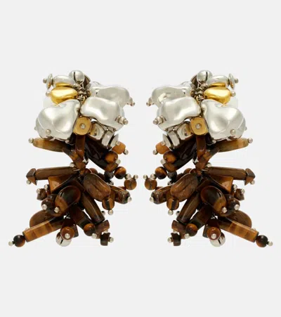 Dries Van Noten Beaded Earrings In Silver