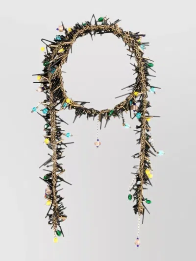 Dries Van Noten Handmade Bead Embroidery Scarf Necklace With Glass Beads In Black