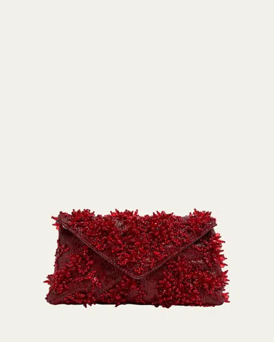 Dries Van Noten Beaded Envelope Flap Clutch Bag In Red