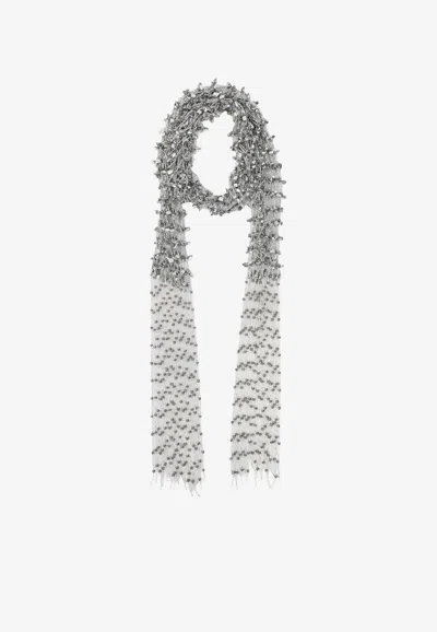 Dries Van Noten Beaded Mesh Scarf Necklace In Silver