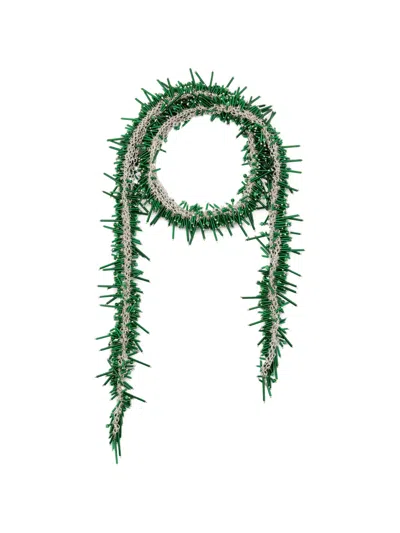 Dries Van Noten Embroidered Scarf Necklace In Brass And Glass In Green