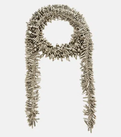 Dries Van Noten Beaded Scarf Necklace In Silver