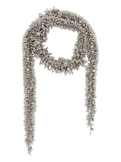 Dries Van Noten Beaded Scarf Necklace In White