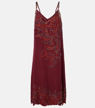 Dries Van Noten Beaded Silk Slip Dress In Burgundy