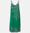 Dries Van Noten Beaded Silk Slip Dress In Green