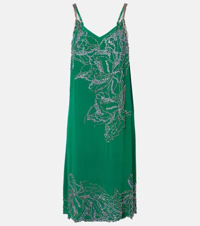 Dries Van Noten Beaded Silk Slip Dress In Green