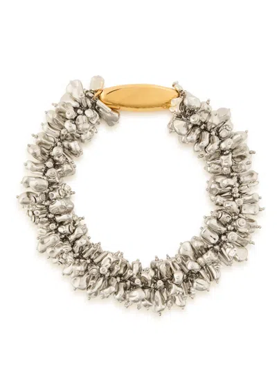 Dries Van Noten Bead-embellished Brass Necklace In Silver