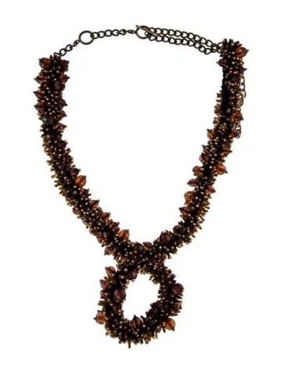 Pre-owned Dries Van Noten Bead-embroidered Necklace, 12" In Brown