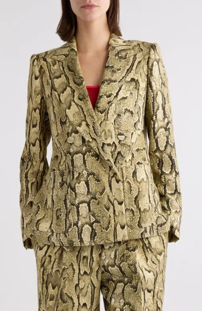 Dries Van Noten Beau Snakeskin Jacquard Double Breasted Jacket In Neutral