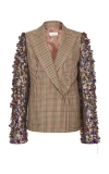Dries Van Noten Embellished Metallic Jacquard-crepon And Checked Wool Double-breasted Jacket In Brown