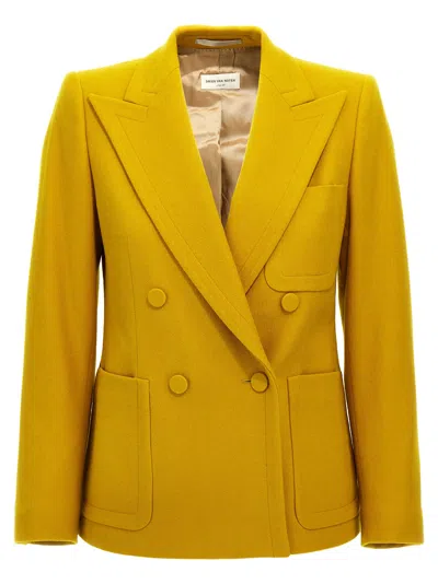 Dries Van Noten 'blazer Double-breasted Tailored Structured Shoulders' In Yellow