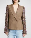 Dries Van Noten Embellished Metallic Jacquard-crepon And Checked Wool Double-breasted Jacket In Rust
