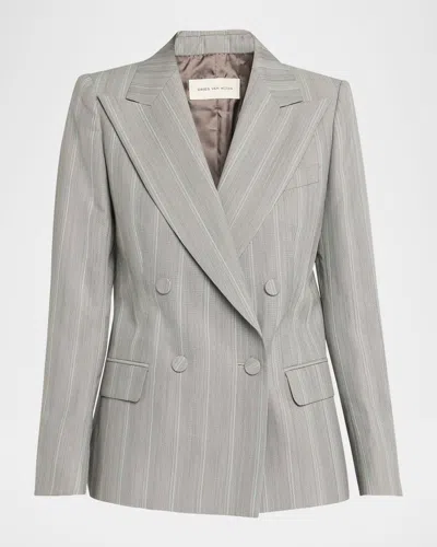 Dries Van Noten Beaura Pinstripe Double-breasted Blazer In Gray