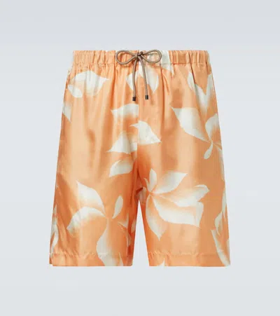 Dries Van Noten Bedruckte Shorts Aus Seide In Orange