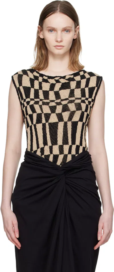 Dries Van Noten Beige & Black Checked Sweater