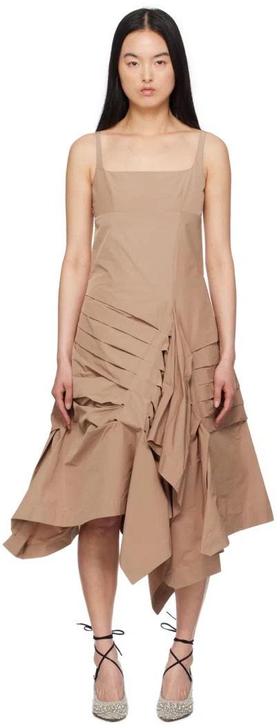 Dries Van Noten Beige Asymmetrical Midi Dress In Brown