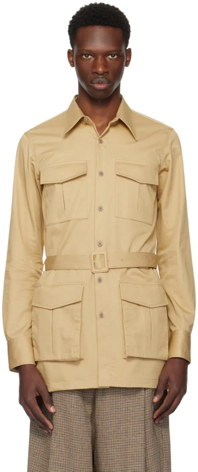 Dries Van Noten Beige Belted Utility Shirt In 103 Beige