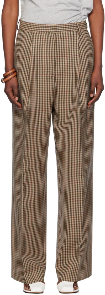 Dries Van Noten Beige Check Trousers In 701 Rust