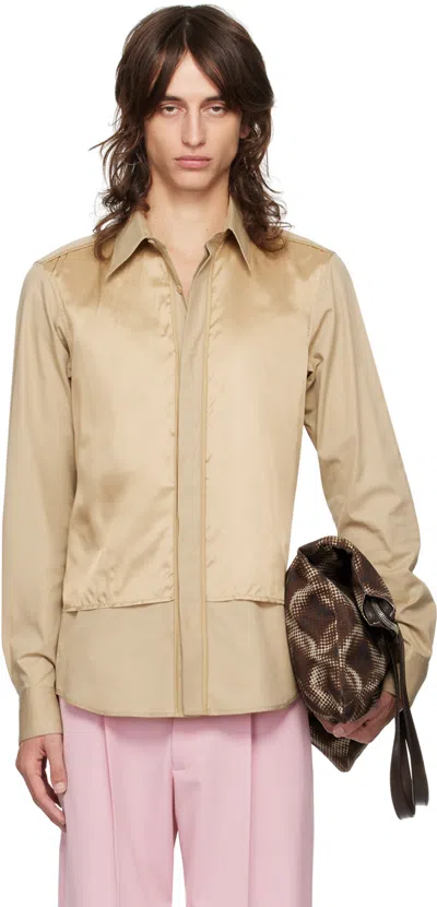 Dries Van Noten Beige Cotton & Silk Shirt In 101 Sand