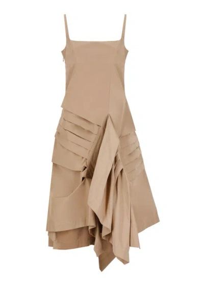 Dries Van Noten Beige Asymmetrical Midi Dress In Brown