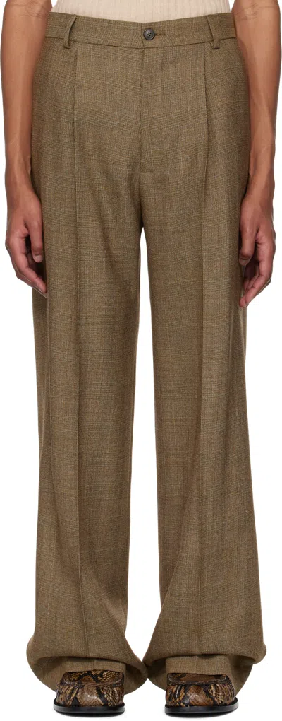 Dries Van Noten Beige Creased Trousers In 203 Mustard