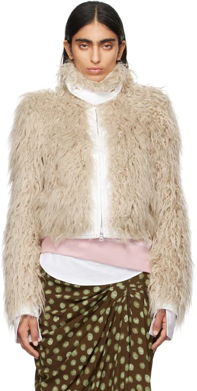 Dries Van Noten Cropped Faux Fur Stand-up Collar Jacket In Beige
