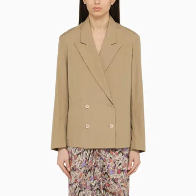 Dries Van Noten Beige Double-breasted Cotton Jacket Women In Cream