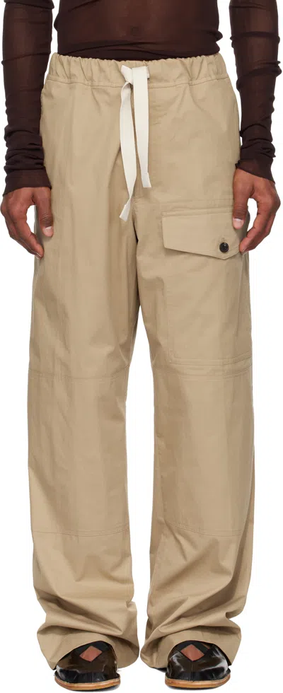 DRIES VAN NOTEN BEIGE DRAWSTRING CARGO PANTS