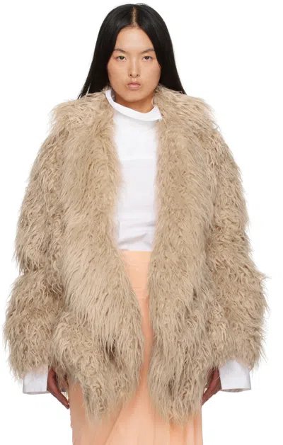 Dries Van Noten Beige Faux-fur Coat In 103 Beige