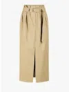 Dries Van Noten Belted Pleated Cotton Midi Skirt In Beige