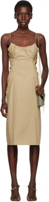 Dries Van Noten Beige Gathered Midi Dress In 103 Beige
