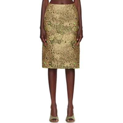 Dries Van Noten Beige Gobelin Midi Skirt In Multi