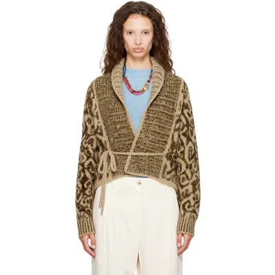 Dries Van Noten Beige Jacquard Cardigan In Brown