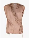 Dries Van Noten Clematis Sleeveless Wrap Blouse With Ruffle Details In Neutral