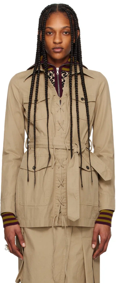 Dries Van Noten Beige Lace-up Minidress In 103 Beige