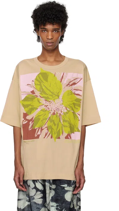 Dries Van Noten Beige Logo Graphic T-shirt In 100 Cream