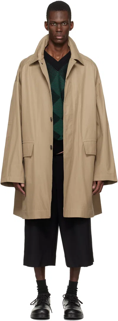 Dries Van Noten Beige Loose Cotton Mac Coat In Brown