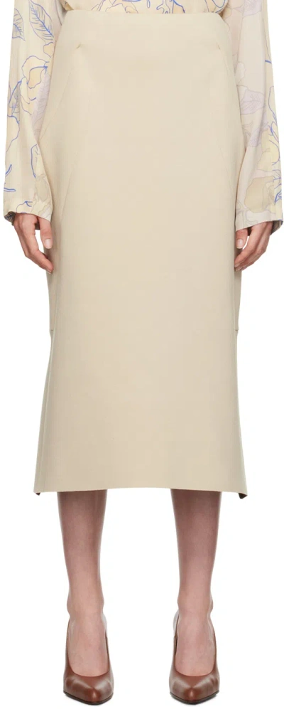 Dries Van Noten Beige Neoprene Midi Skirt In 101 Sand