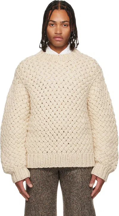 Dries Van Noten Beige Open-knit Sweater In Brown