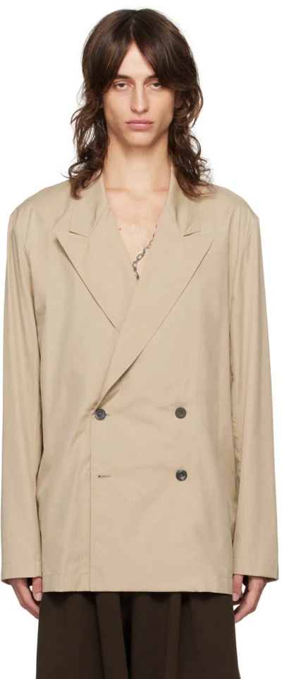 Dries Van Noten Beige Peaked Lapel Blazer In 101 Sand