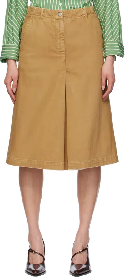 Dries Van Noten Beige Pleated Denim Midi Skirt In 103 Beige