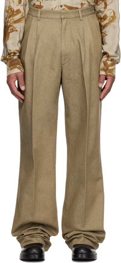 Dries Van Noten Beige Pleated Jeans In Brown