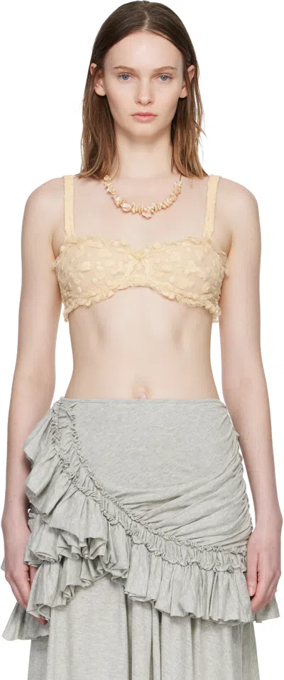 Dries Van Noten Beige Polka Dot Mesh Bralette In Multi