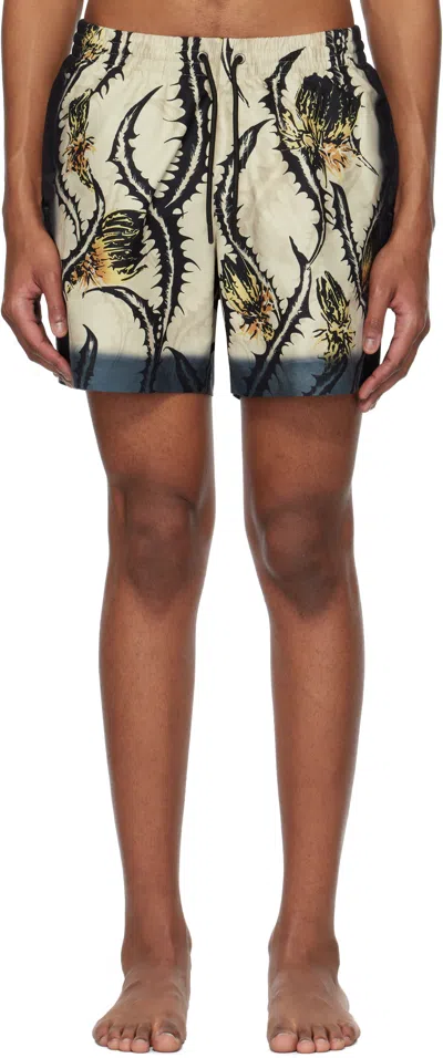 Dries Van Noten Beige Printed Swim Shorts In 206 Pale Yellow