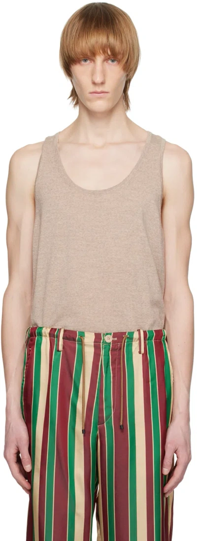 Dries Van Noten Beige Rib Trim Tank Top In 104 Stone