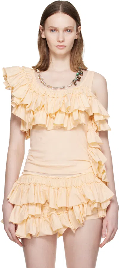 Dries Van Noten Humza Ruffled One-shoulder Cotton-jersey Tank Top In Yellow